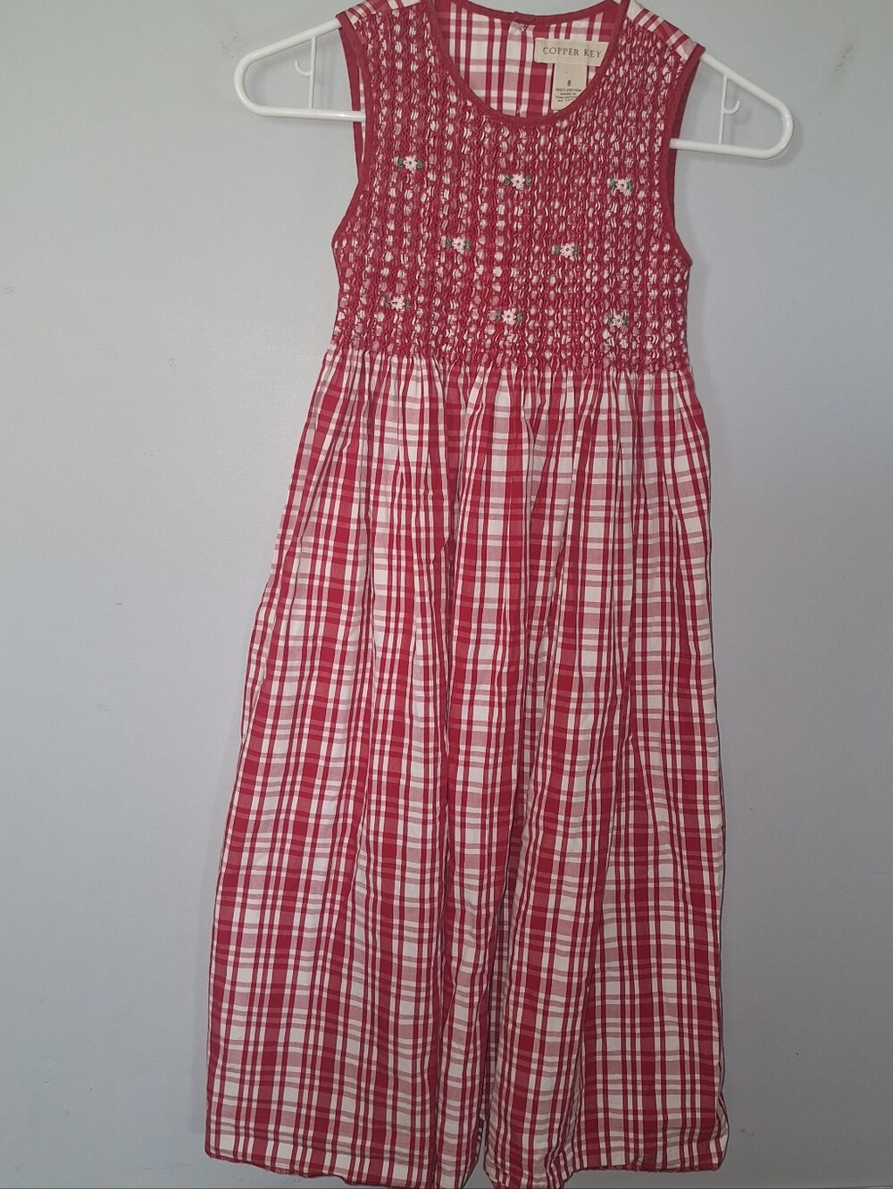 90s Copper Key Red White Smocked Embroidered Gingham Floral Dress 6 Girls